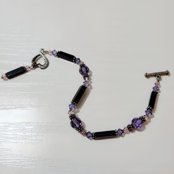 Silver tone Purple Goldstone Faceted Crystal Bead Bracelet Handmade Y2K Vintage - Picture 12 of 12